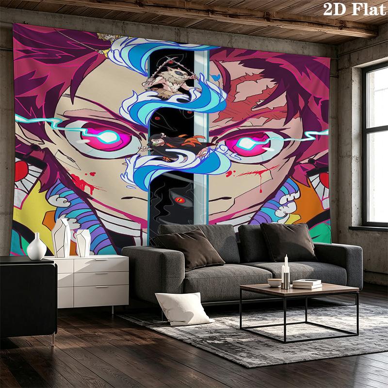 Demon Slayer Kimetsu No Yaiba Wall Tapestry Aesthetic Wall Hanging Printed Fabric Blanket Decorative Tapestries for Bedroom Living Room Home Decor