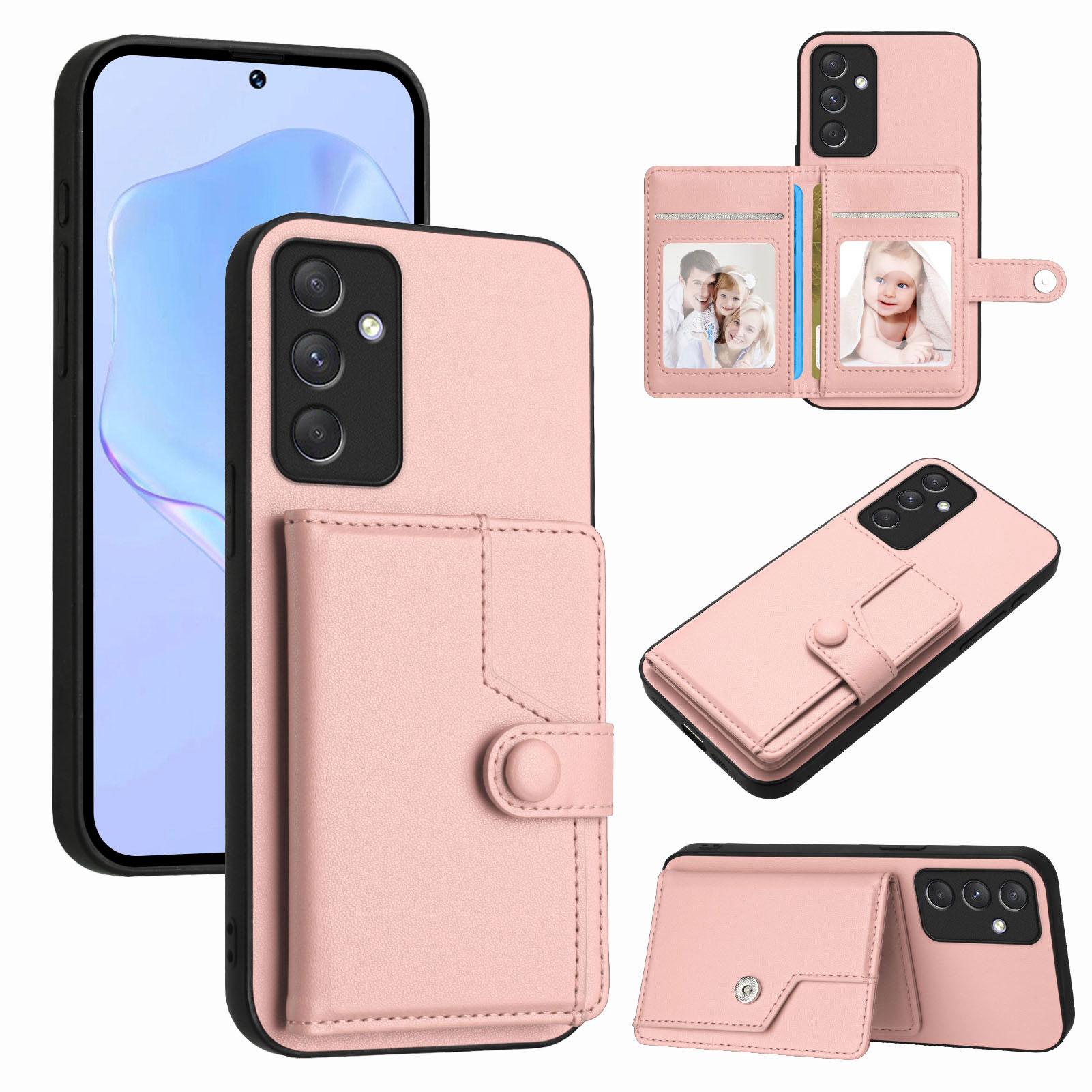 

For Samsung Galaxy A54 5G Case RFID Blocking Card Holder Kickstand TPU+PU Leather Phone Back Cover Rose Gold