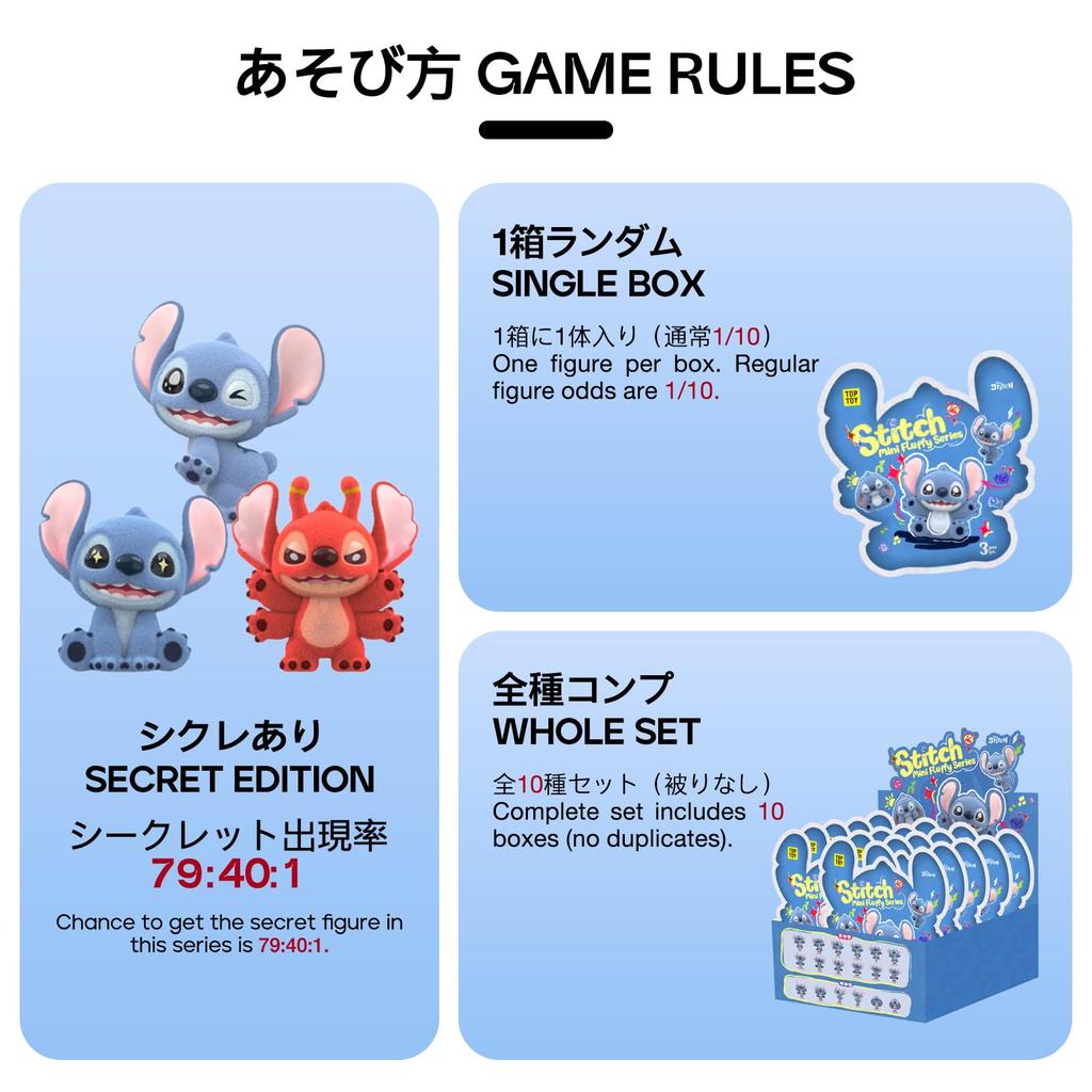 TOP TOY Disney "Mini Fluffy Stitch" Series [Assorted Box of 30] Blind Box Figures, Soft Vinyl Toys, Gift, Birthday Present, Disney Character