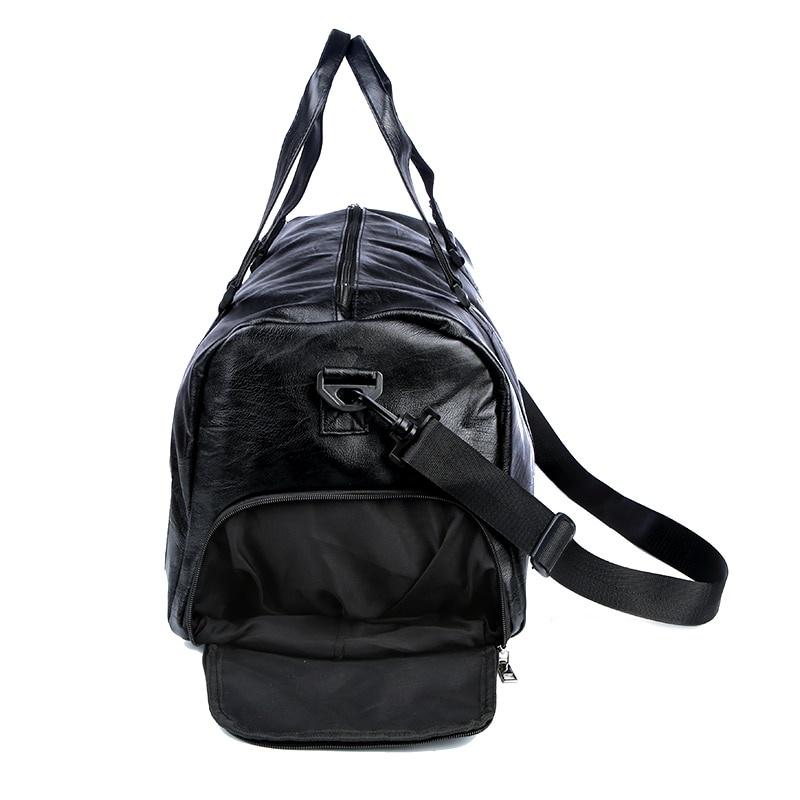 High Capacity Black Gym Fitness Bags Men Women PU Leather Sports Shoulder Bag Travel Luggage Handbag
