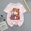 Capybara Summer Childrens Wear Shortsleeved Capybara Cute Childrens Roundneck Pink Trendy Brand Breathable Tshirt