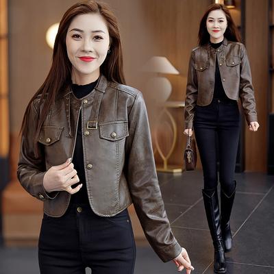 Designed Leather Jacket for Women Petite High-waisted Short Jacket Trendy Spring and Autumn Thin European Leather Jacket