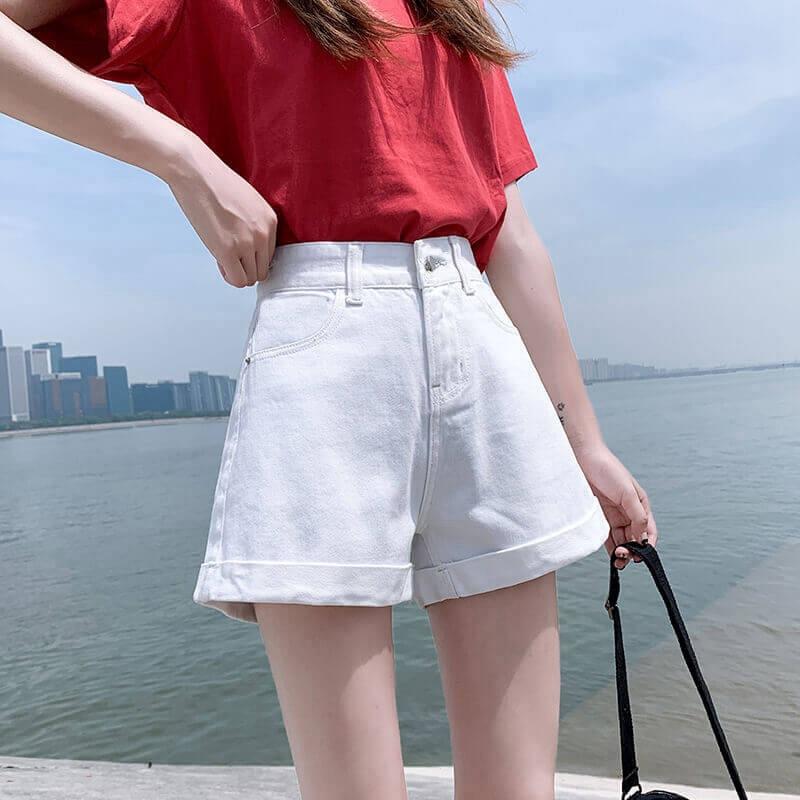 Pants Classic and Minimalist Fashion Versatile High-waisted Female Summer Loose Thin Wide-legged Burlap Denim Shorts Individuality and Trendiness