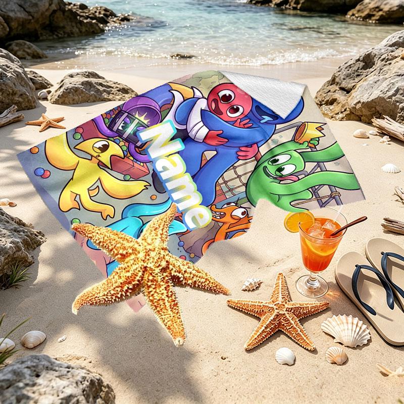 Custom Name Personalized Game Rainbow Friends Print Beach Towel, for Trip Camping Beach Party Home Decor, Birthday Gift for Family & Friends