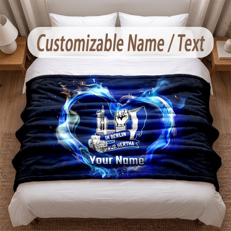 Hertha BSC Bedruckte Flanelldecke Benutzerdefinierter Name Text Weiche Warme Decke für Schlafzimmer Feiertagsgeschenk