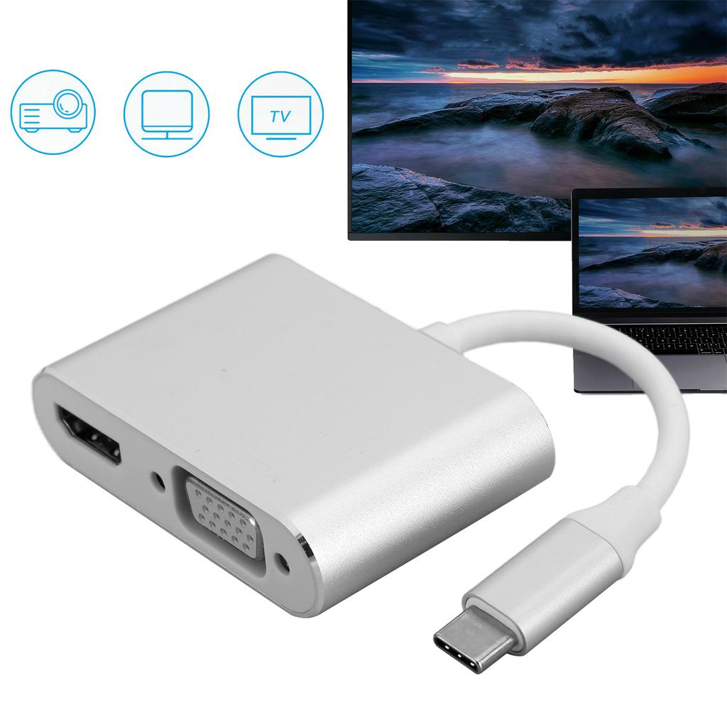 Adapter TypeC Hub to VGA HDMI DVI Displayport 3.1 Ethernet Converter Dock 4K Resolution(Silver )