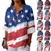 Women's Fashion Casual Button V-Neck Cotton And Linen Independence Day Printed Seven Sleeve T-Shirt Top