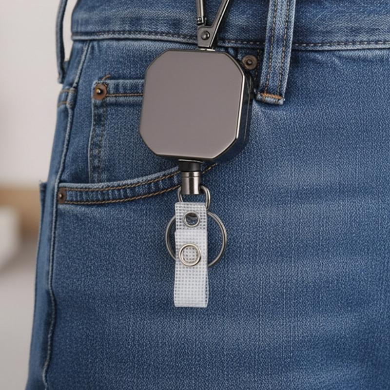 AntiCorrosion Alloy Keychain Retractable Square Hook Carabiner Badges Holder for Easy Item Retrieval in Work Travel Home