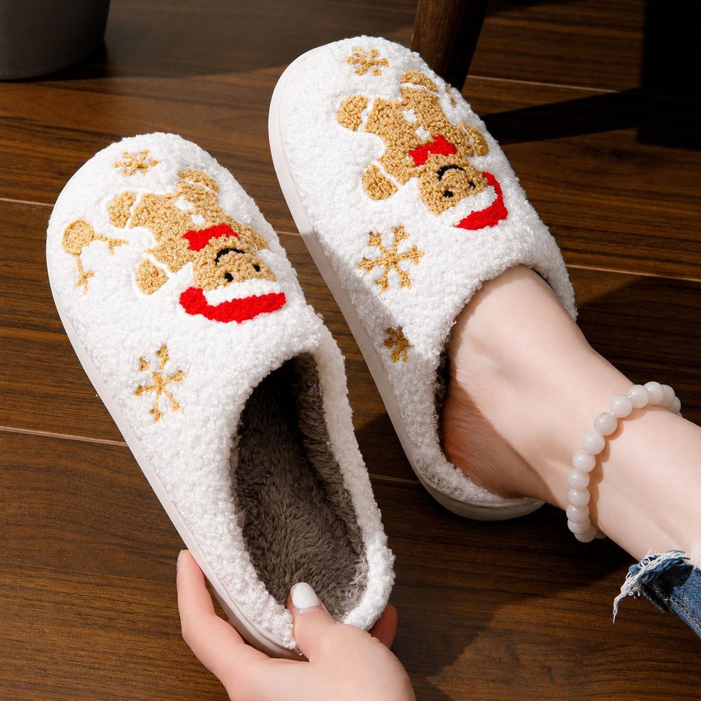 Couple Christmas Winter Slippers, Cozy Fuzzy Indoor House Shoes for Men Women