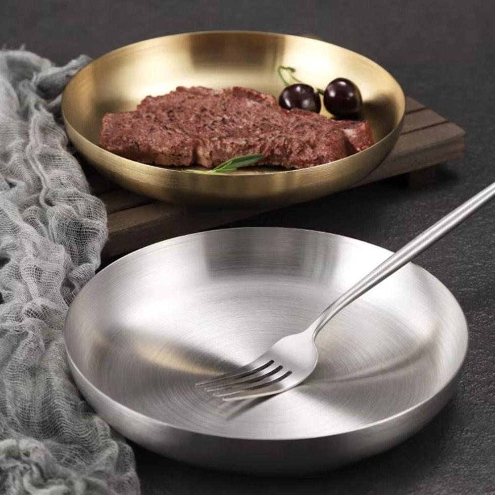 Handled Stainless Steel Frying Pan 18/20cm Snack Dish High-quality Serving Plate Barbecue
