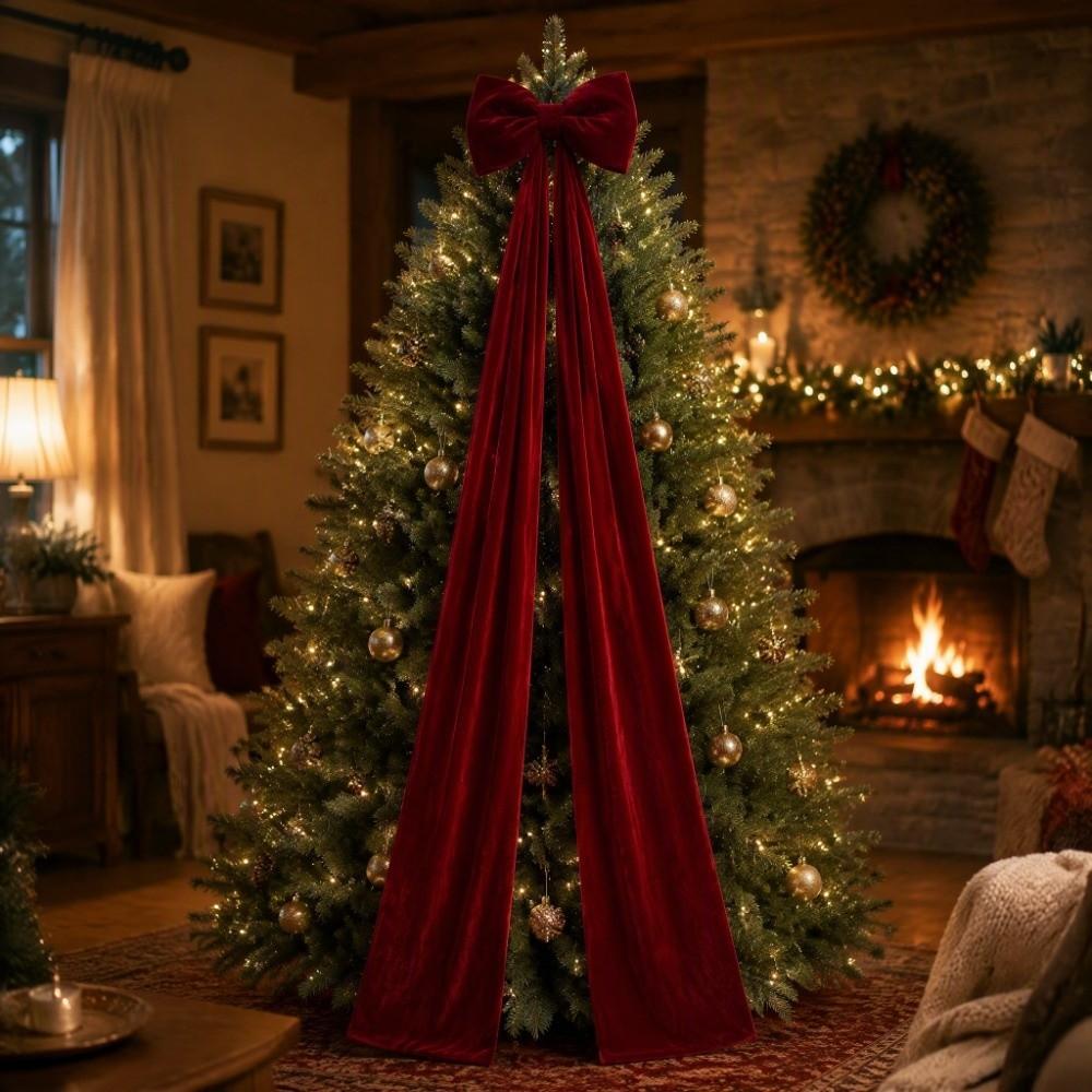DIY Xmas Tree Topper Bows Solid Color Giant Ribbon Bowknot Large Christmas Bowknot Wall Decor