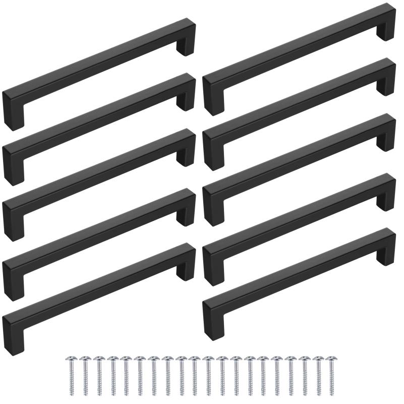 10 Unidades Puxadores de Móveis Buracos Quadrados Pretos 128mm/160mm Puxadores Modernos para Gavetas de Armário
