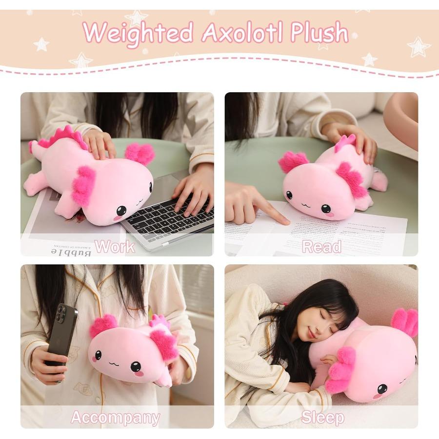 Weighted Axolotl Plush Stuffed Animal Gentle Pink 9.8 Inch Pillow Toy Designed for Adults 0.8 Lbs Adorable Present
