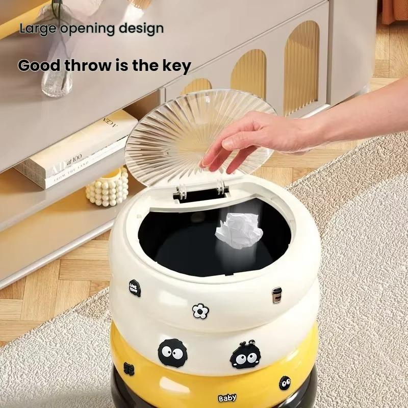 12L Doughnut Shape Wastebasket with Lid Wheel Recycle Bin Bedroom Living Room Kitchen Garbage Cube Cream Wind Cute Trash Can