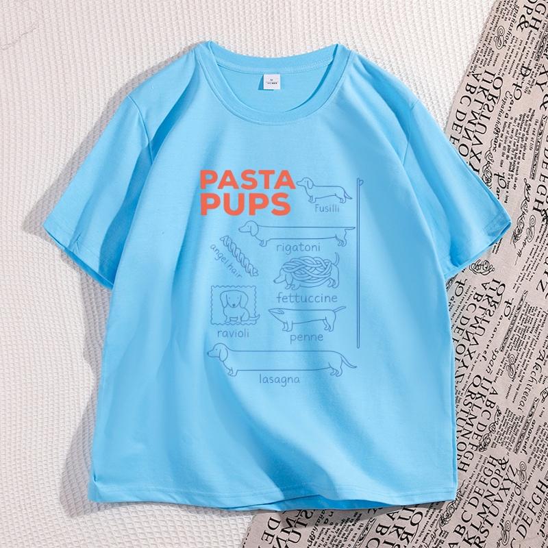 T-shirt Pasta Pups Donna Unisex Divertente Dachshund Magliette Cibo Italiano Manica Corta T-shirt Casual Girocollo Manica Corta