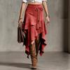 Women's Faux Suede Skirt Boho High Waist Irregular Handkerchief Hem Tie Front Tassel Mid Calf Length Western Style