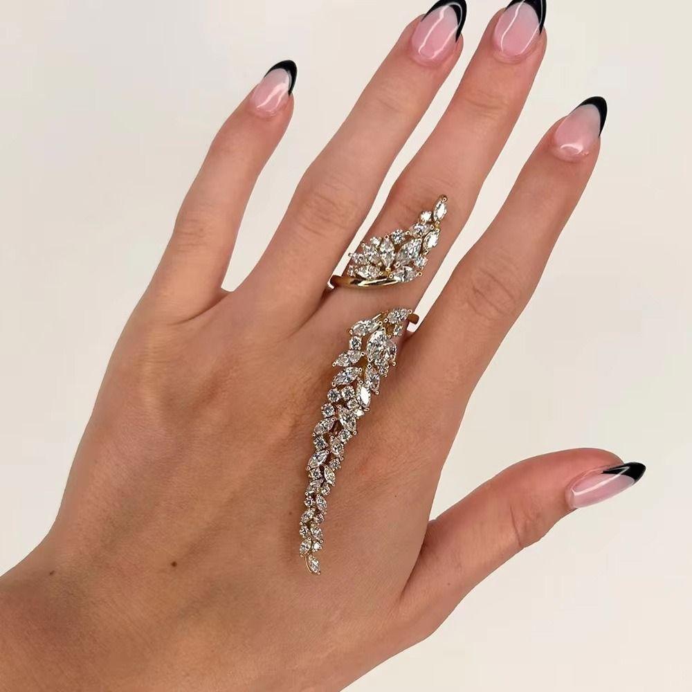 Shiny Elegant Open Zirconia Ring Copper Simplicity Female Leaf Ring  Valentine Day Gifts