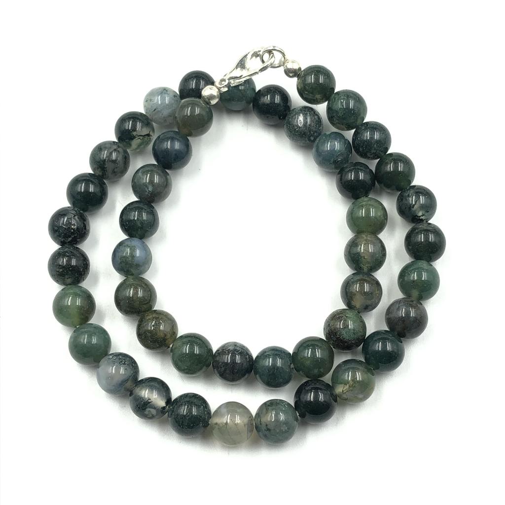 8mm Natural Moss Agate Gemstone Round Beads Handmade Jewelry Women's Necklace 17-20" For Wedding 8BN-46