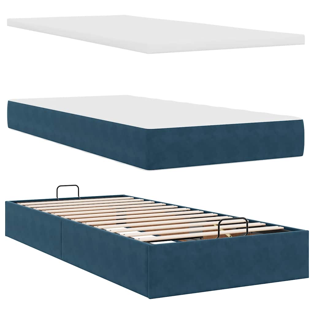 Ottoman Bed with Mattress Dark Blue 100x200 Cm Velvet
