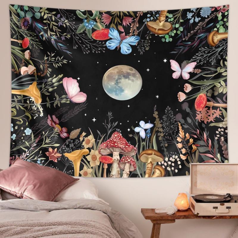 1pc Moonlight garden tapestry, moon flower tapestry, colorful plant tapestry