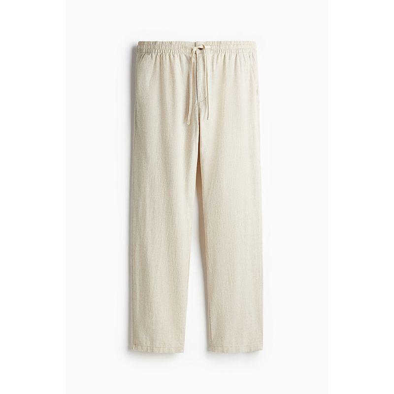 

HM Мужские повседневные брюки 2025 Лето Новые Повседневные Свободные Прямые Спортивные Брюки из Смеси Льна 1253401 Cream color 180/106