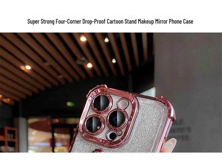 Suport tip oglindă pentru husă iPhone 17, Folie pentru lentilă iPhone 15 Pro Max, Rezistent la cădere iPhone 14, Desen animat iPhone 13, Design pentru femei iPhone 12