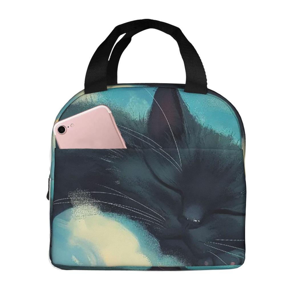 Night Black Cat On The Clouds Insulated Lunch Bag for Women Children Portable Food Boxes Thermal Lunch Box Tote