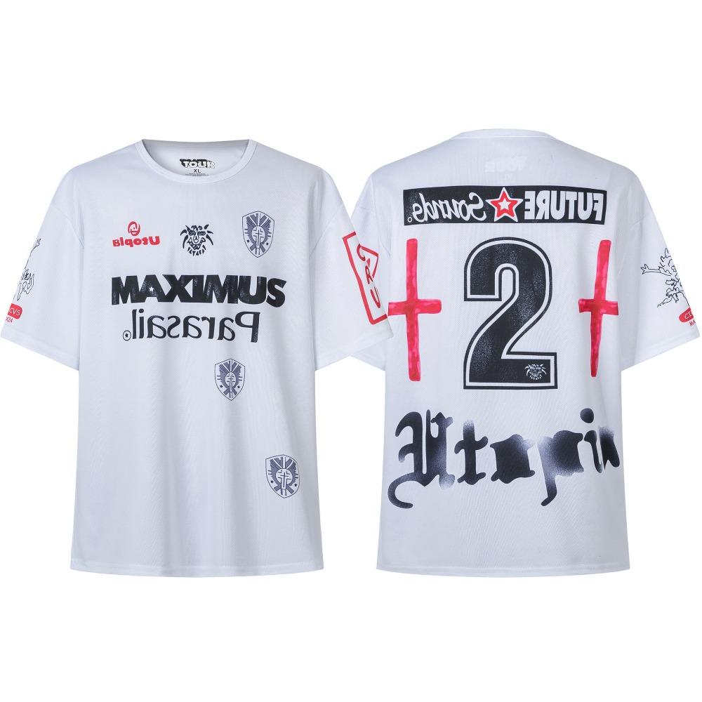 Blue White Striped Jersey Short-sleeved Mesh Tee Fashion New Letter Pattern Eagle Print T-shirts