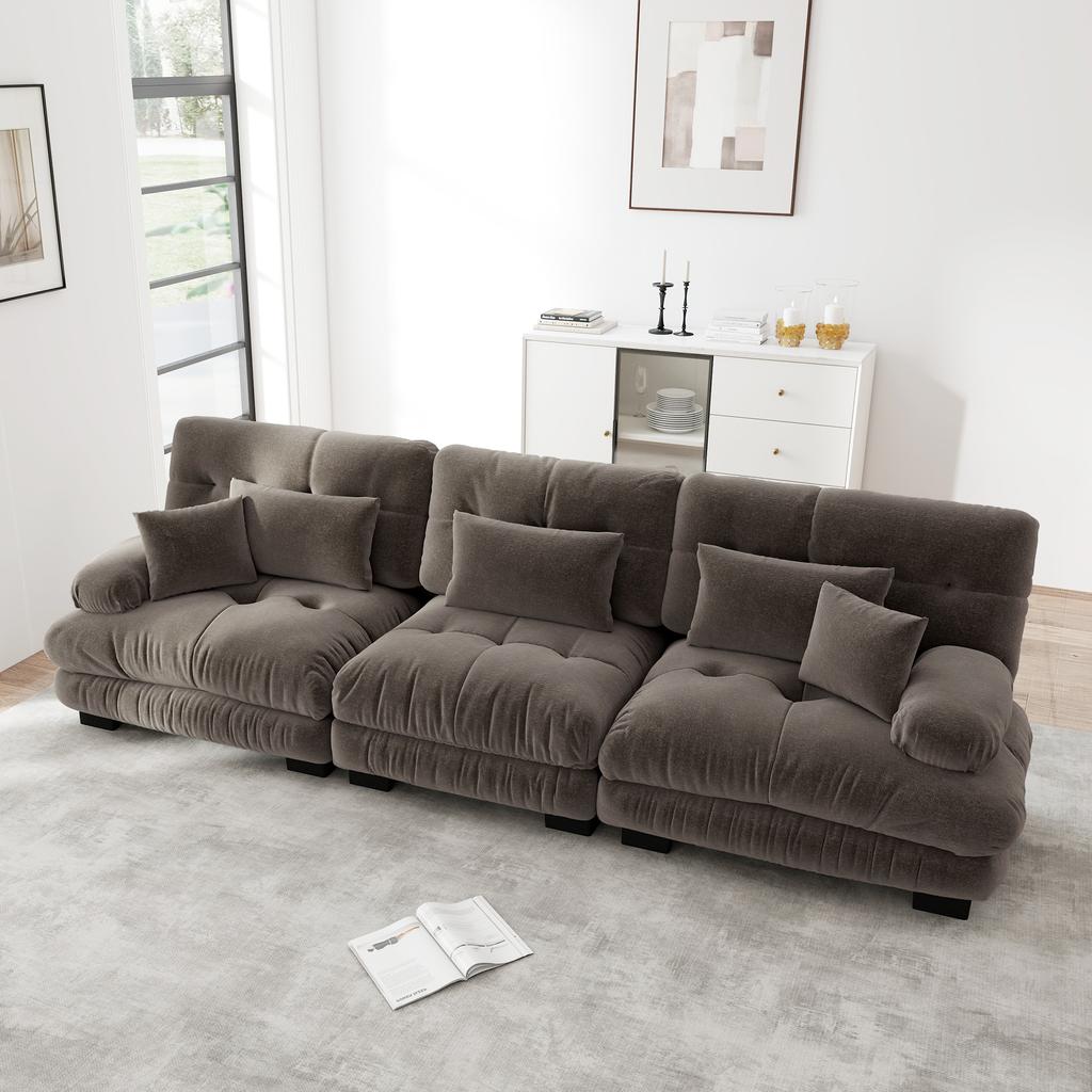3-Seater Modular Corner Sofa with Deep Seat, Chenille Sleeper Sofa Comfortably Upholstered for Living Room, Apartment, Studio, Office, Chenille Brown