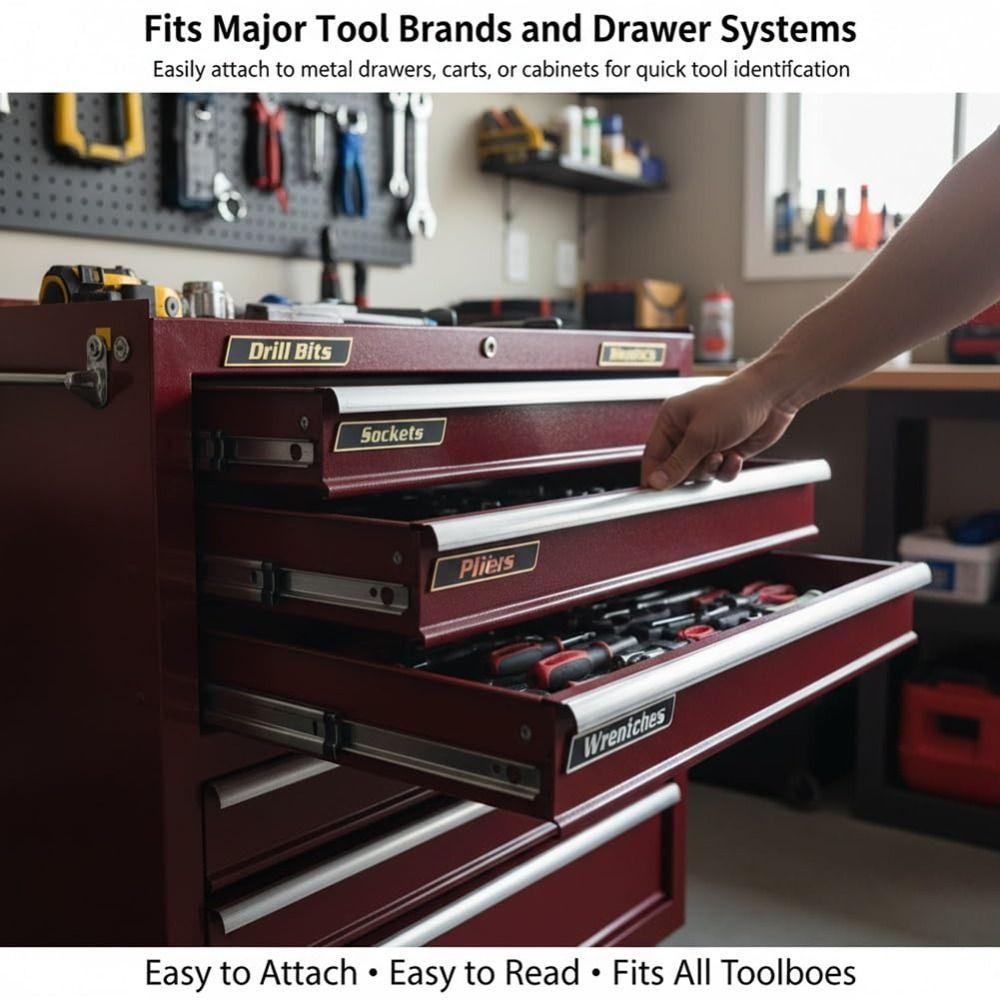 Portable 3D-Printed Tool Box Labels  For Steel Toolboxes Carts Drawers and Cabinets