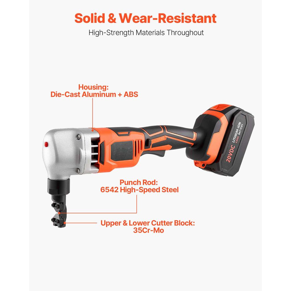 SucceBuy Cordless Metal Nibbler with 18/20 V 2.0 Ah/4.0 Ah Battery Brushless Motor Plastic Carrying Case for Cutting Stainless