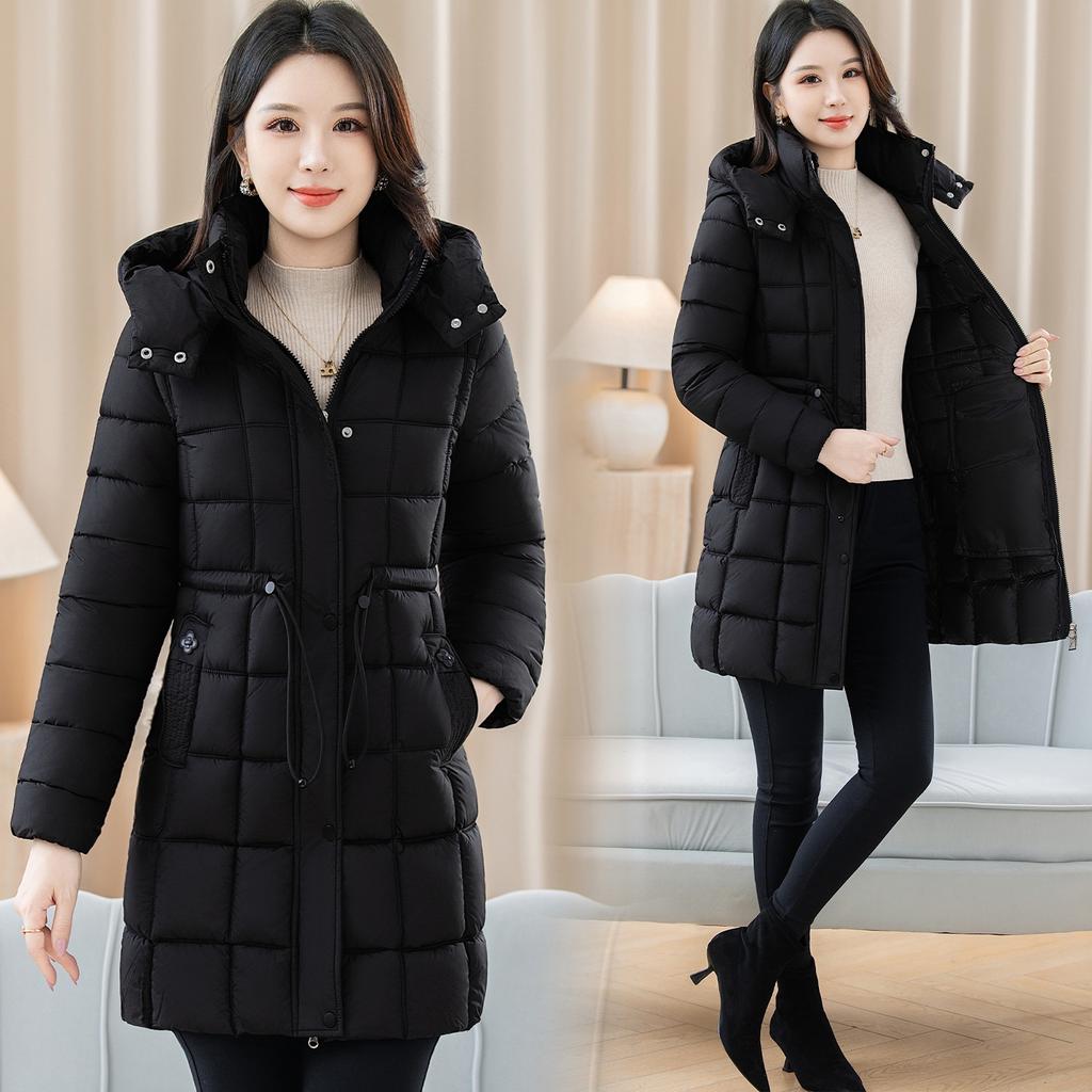 Winter fashion hooded large size down cotton-padded clothes women's new warm waist temperament medium and long cotton-padded jacket