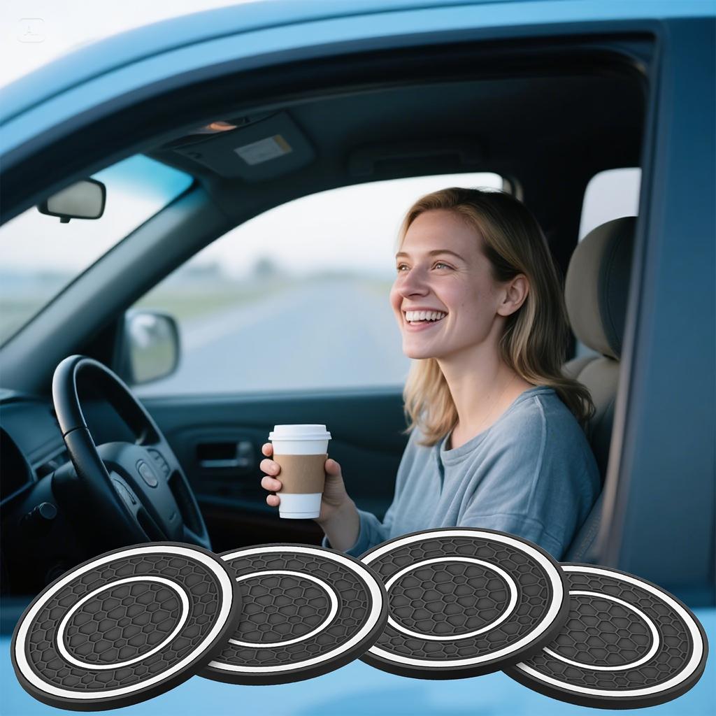 Car Cup Holder Coaster Set, Non-Slip Universal Vehicle Insert for Water Bottles, Trucks, RVs - Black/Red/Blue/White Interior Accessories