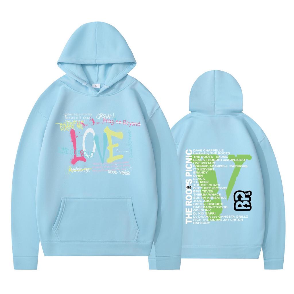 Vlone Letter Autumn/Winter Fleece Hip Hop Hoodie - Unisex, Loose Fit with Big V Back Design