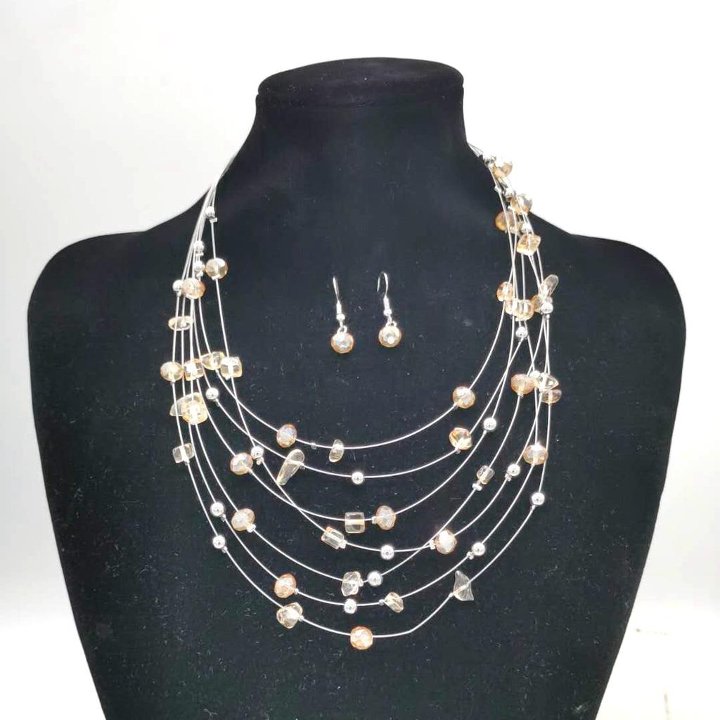 Crystal Shell Gravel Multilayer Bohemian Necklace Earrings Set Ladies Multilayer Beaded Necklace N155