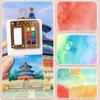 Mini Watercolor Palette Set 46015 Color Pocket Travel Watercolor Painting Kit with Wooden 45884 Grid Paint Box Sketchbook Pen