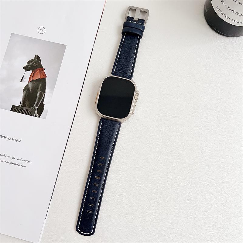 2024 Apple Watch Leather Strap - Compatible with iWatch Series 98, Fashionable Wide Genuine Leather