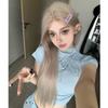 KuKu Princess Milk Tea Grey Middle Part Lace Wig - Women's Long Straight Hair Wig