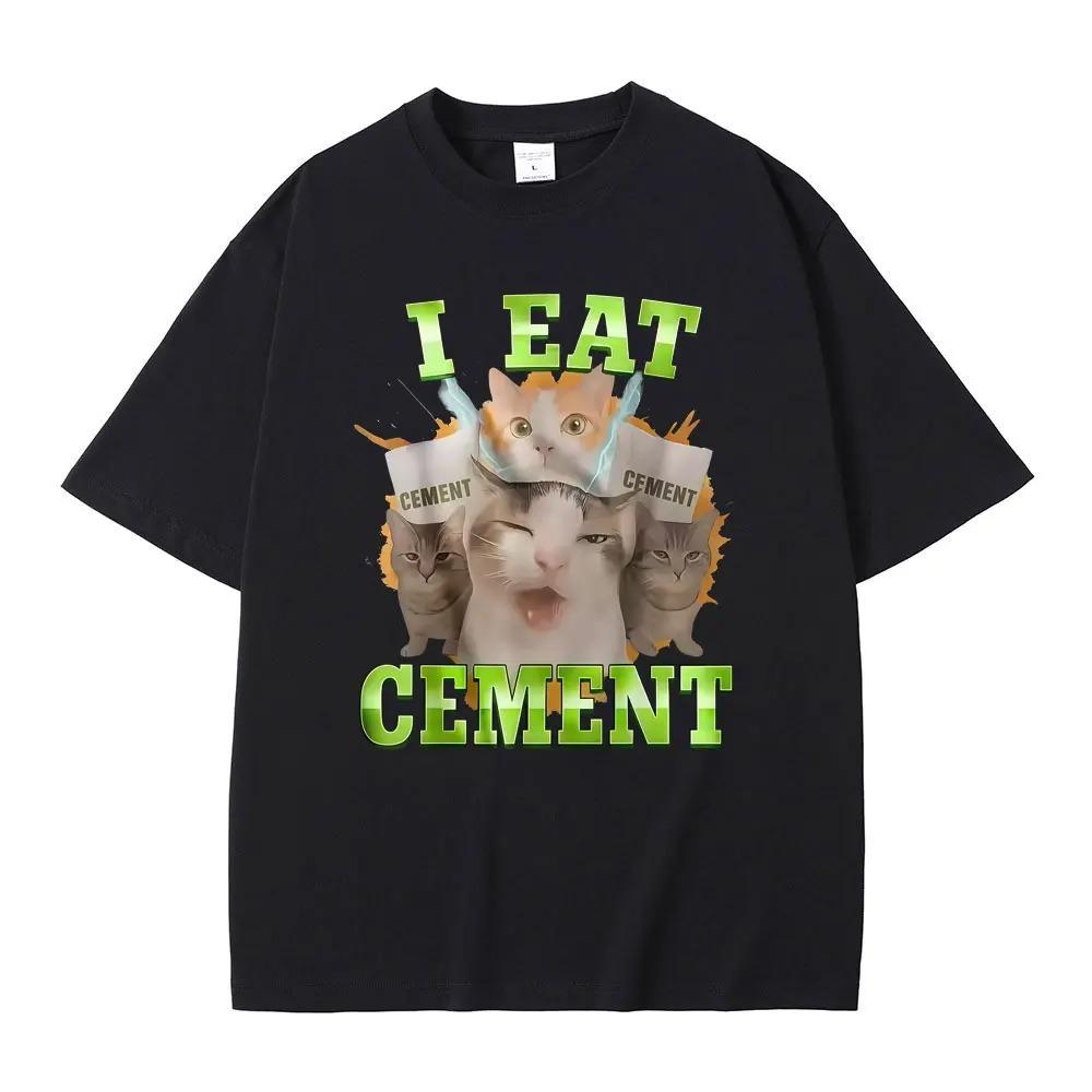 I Eat Cement Goofy Ugly Cat Funny Meme Graphic TShirt  Unisex Casual Vintage Oversized Short Sleeve Women And Men Tshirts S