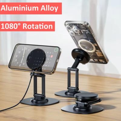 360° Drehung Aluminiumlegierung Lazy Holder Faltbarer Magnetischer Desktop-Handyständer Schreibtisch Für Magsafe iPhone 16 15 14 13 12 Pro Max