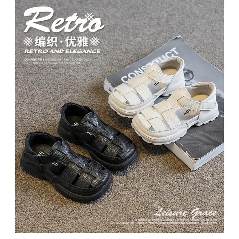 Girls Leather Sandals With Round Toe Rubber Sole Outdoor Beach Shoes Kids Ages 1-12