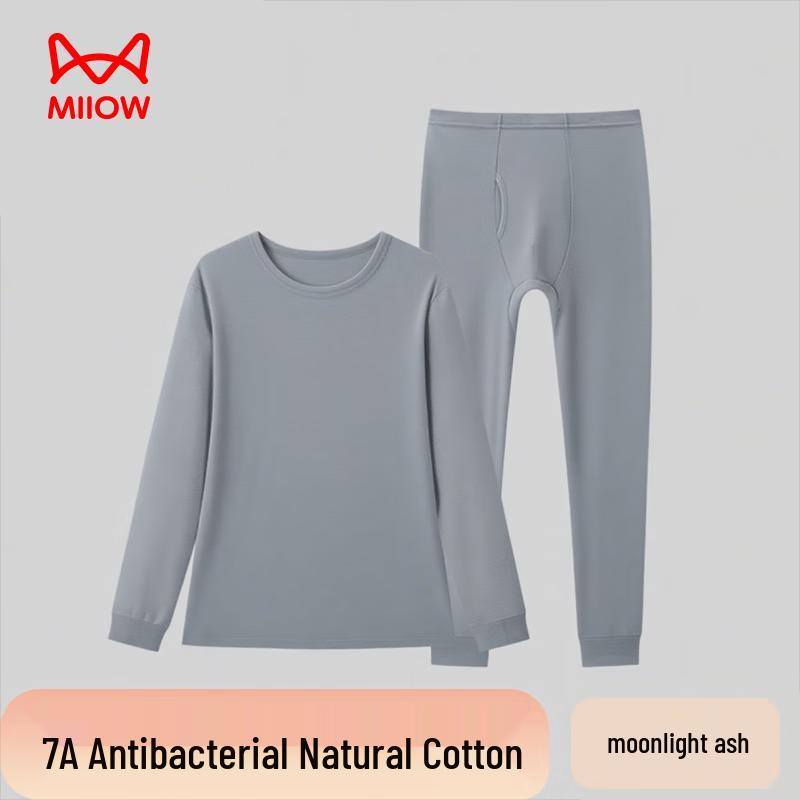 MaoRen Men's 100% Cotton Ultra-Soft Thickened 7A Antibacterial Thermal Underwear Set