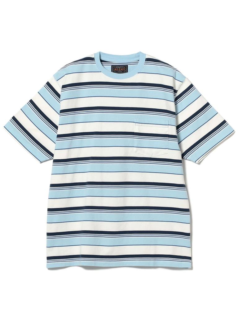 Beams Plus S/S Pocket Tee Multi Stripe Men's SAX XL
