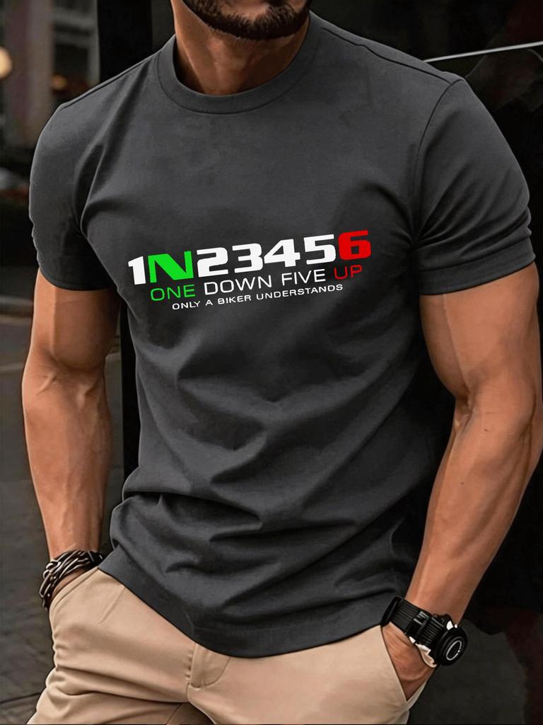 Biker 1N23456 One Down Five Up Unisexs Tee Motorcycle Rider Soft Cotton Short Sleeve Loose Casual Street Tops For Adult Bike Lovers