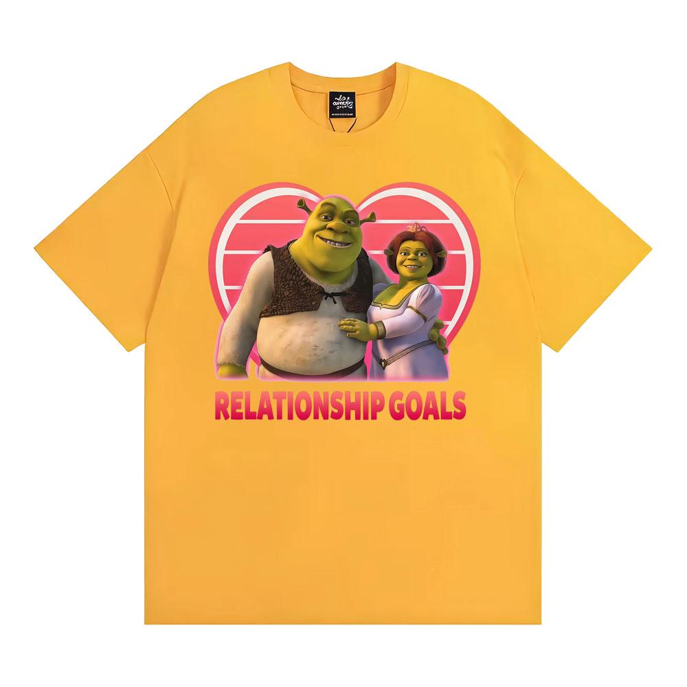 Fashion Shrek and Fiona Relationship Goals Meme T Shirt Funny Couples Cartoon Tshirts Fashion Humor Cozy High Quality Tshirt