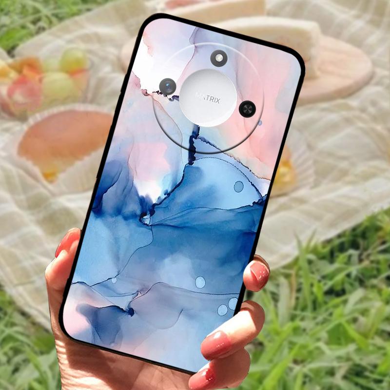 For Huawei Honor X60 Case Flowers Painted Cover Black Silicone Soft TPU Phone Case For Honor X60 Protective Shell Bumper