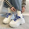 Women Flats Sports Shoes Lace Up Vulcanize Shoes Female New Designs White Thick Bottom Platform Casual Sneakers