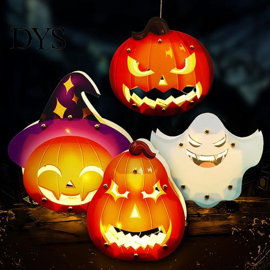 DIY Art Kits for Home Gardening Halloween Lantern Craft Set Kids, Handheld Paper Pumpkin Ghost with LED Light Trick or Treat Party Decoration,