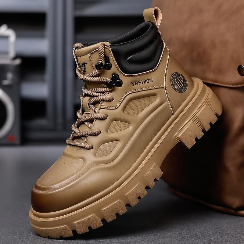 2024 winter new men's high-top casual leather shoes men's Martin boots trendy shoes lightweight platform men's shoes versatile 8805