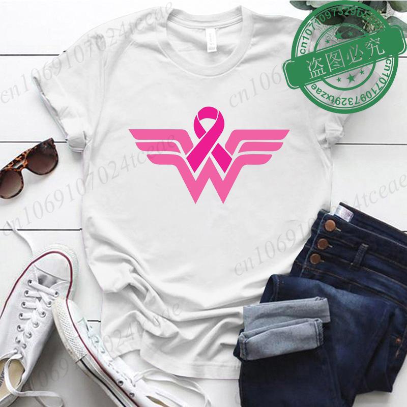 Summer Y2k Women Tshirt Cancer Ribbon Wonder Printed FeUnisex Clothing Short Sleeve Breast Cancer Awareness Tops Fighter Tees